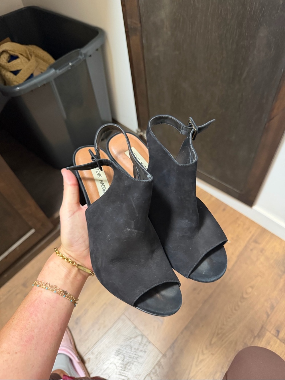 Steve Madden Black Suede Peep-Toe Slingback Heels